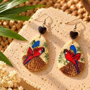 Aretes de Escama de Paiche Pintados a Mano Guacamayo